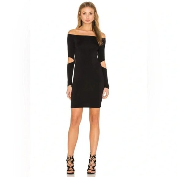 LNA Women's Off The Shoulder Mini Dress Cut out long Sleeve Bodycon Black XS - Picture 5 of 13
